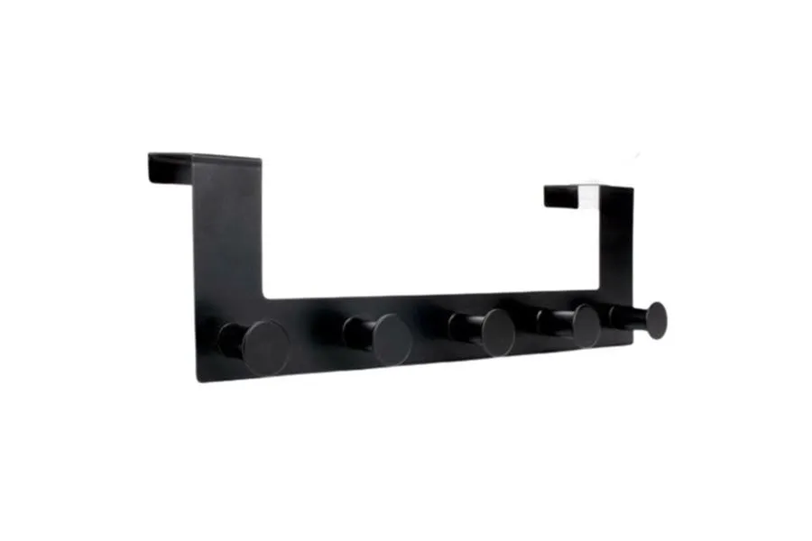 Stainless Steel 5-Hook Door Hanger Organizer for Coats, Hats, & Accessories - Black