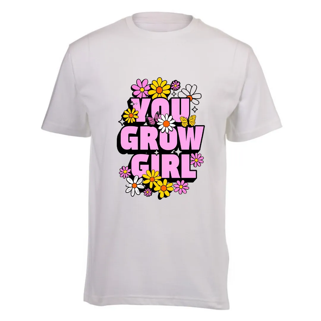 Kids White Short Sleeve T-shirt - Pink You Grow Girl