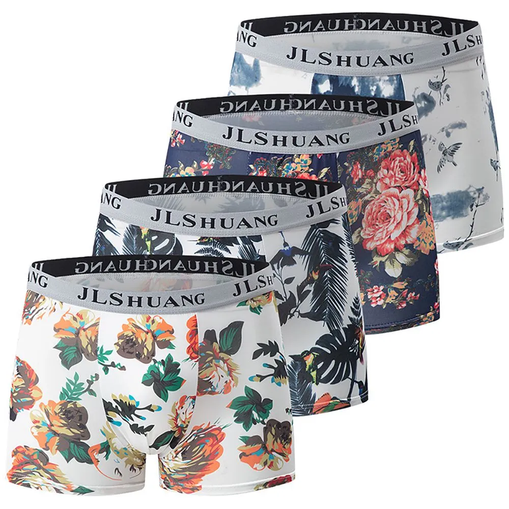 Men's Printed Polyester Boxer Briefs Set Men's Underwear - 4PCS