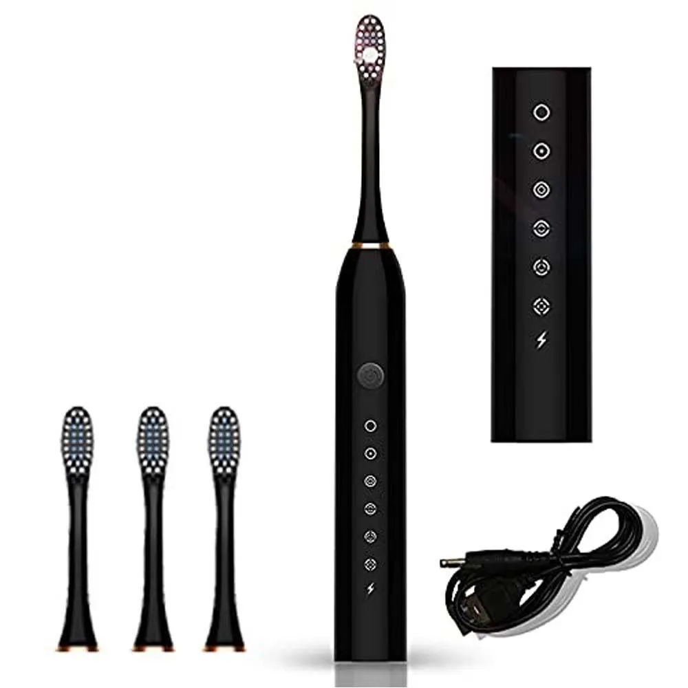 Six-Speed USB Rechargeable Ultrasonic Toothbrush - Black