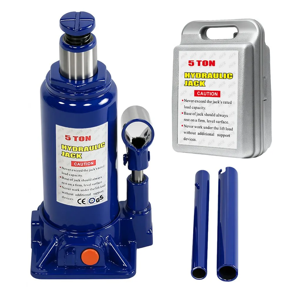 TopikaAuto - 5T/10T Hydraulic Car Jack with Adjustable Lift, Portable Case - Blue: 5T