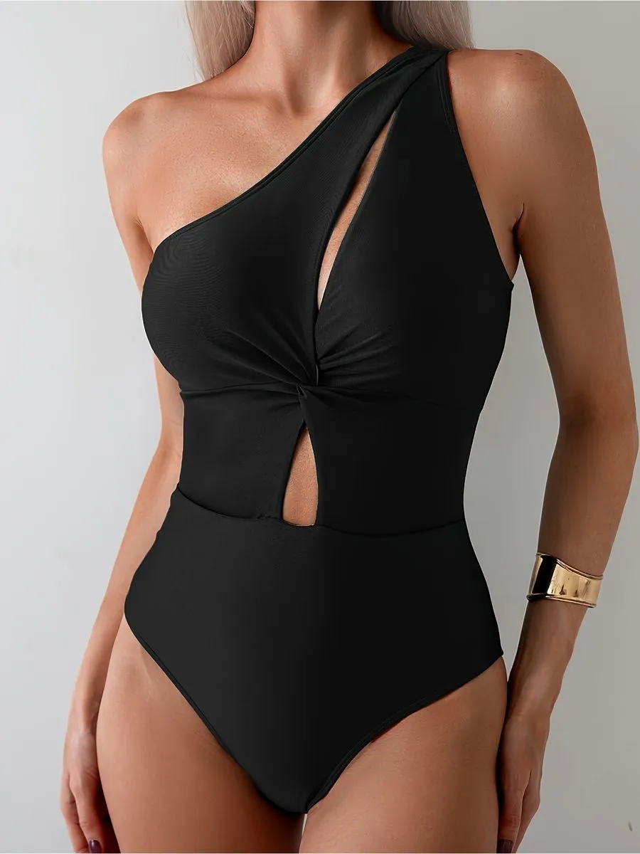 Women's High Elasticity Nylon One-Shoulder Sexy One-Piece Swimsuit