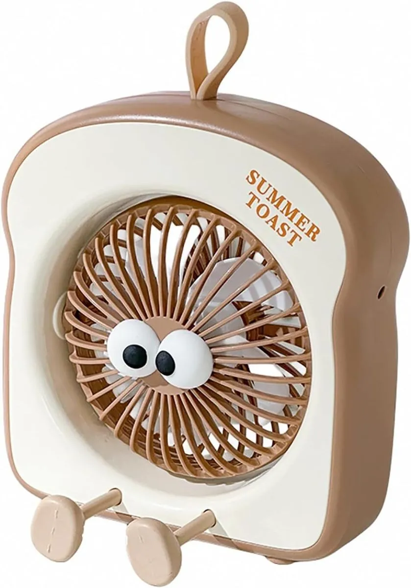 Cute Toast Shaped Desktop Fan, USB Recharge Mini Fan - Brown