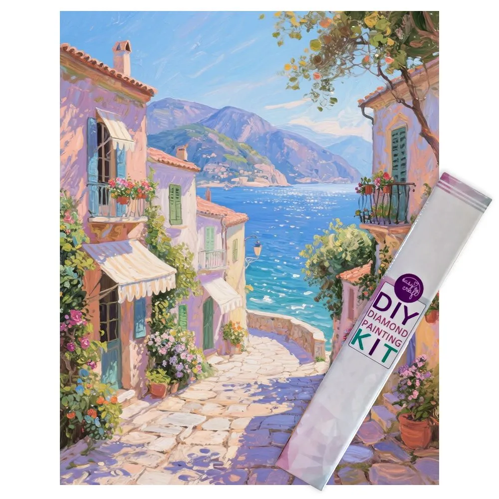 Diamond Painting DIY Kit,Full Drill, 50x40cm- Seaside Town Alley - Seaside Town Alley 