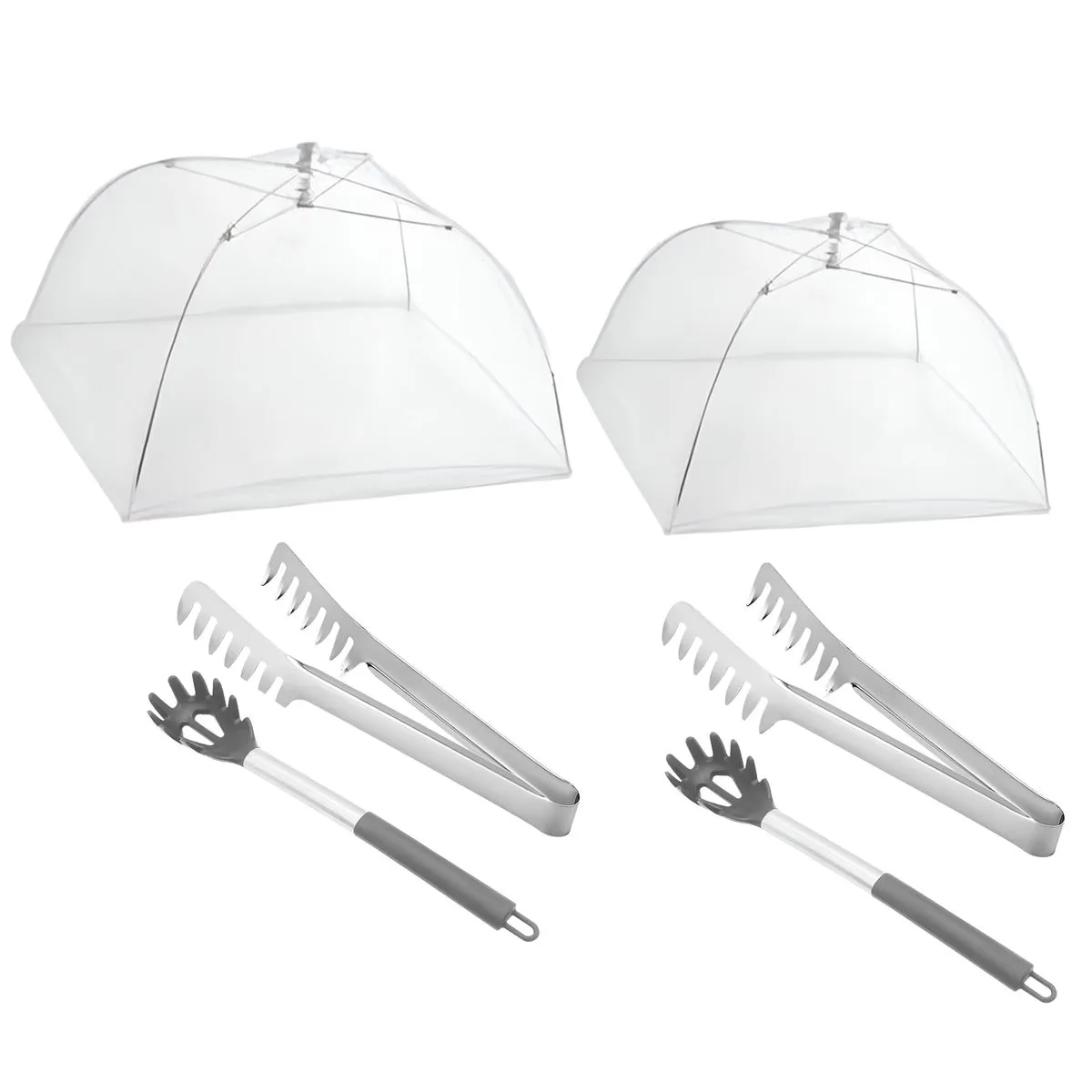 Kitchen Outdoor Mesh Food Covers with 2 Pasta Tongs and 2 Serving Spoons