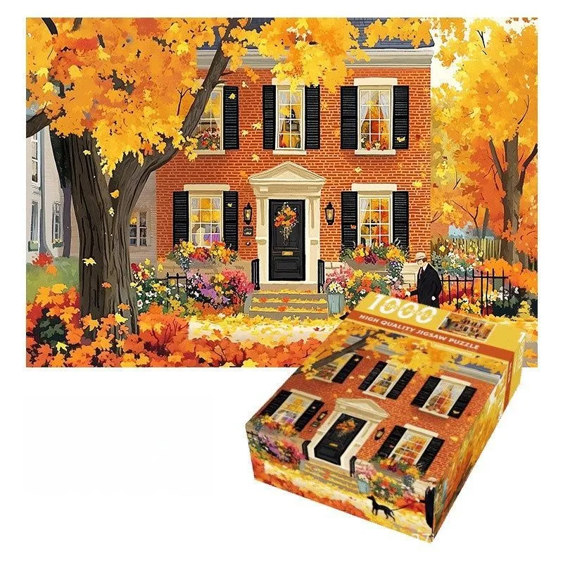 1000-Pieces World Famous Painting Scenery High Difficulty Jigsaw Puzzle. - Autumn Street Scene