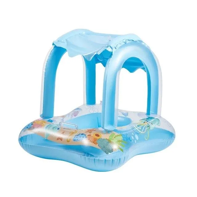 Kids, Baby Inflatable Boat with Canopy - Swim Pool Ring Floaties - 81cm x 66cm - Blue