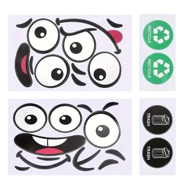 4 Pieces Cartoon Stickers -Self Adhesive - For Trash Cans, Fridges or Wall