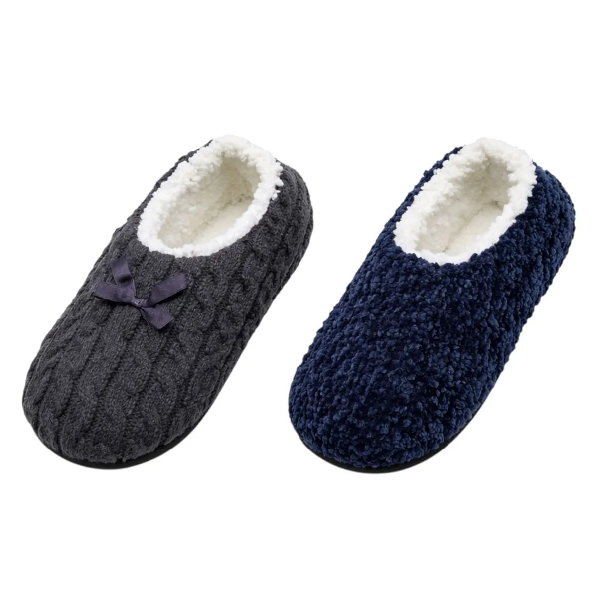 4 Pack Winter Knitted Ladies Fleece Lined Slippers Sock NonSkid Sole UK 3-6