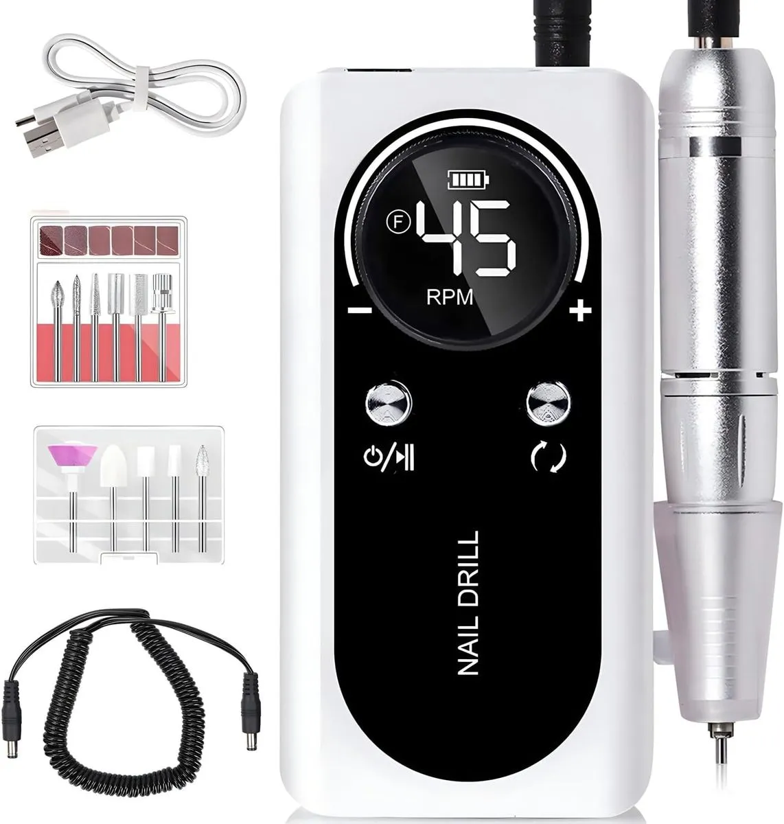 Electric 45000RPM Nail Drill Machine Rechargeable Portable Nail File