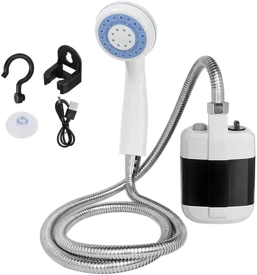 Portable USB Rechargeable Outdoor Shower Pump, 4-5L/min Flow, 1.5m Hose,