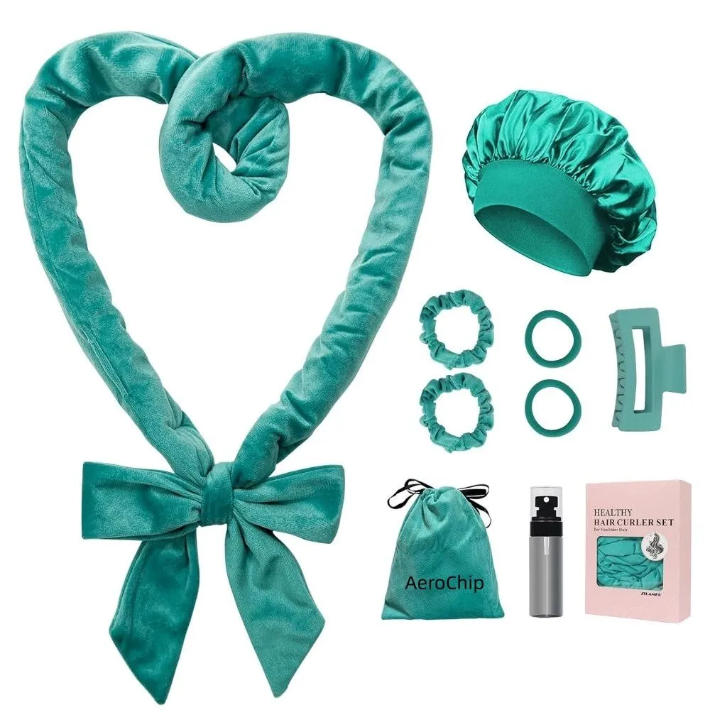 No Heat Overnight Hair Curlers For Women - 70" Soft Headband Wrap Green