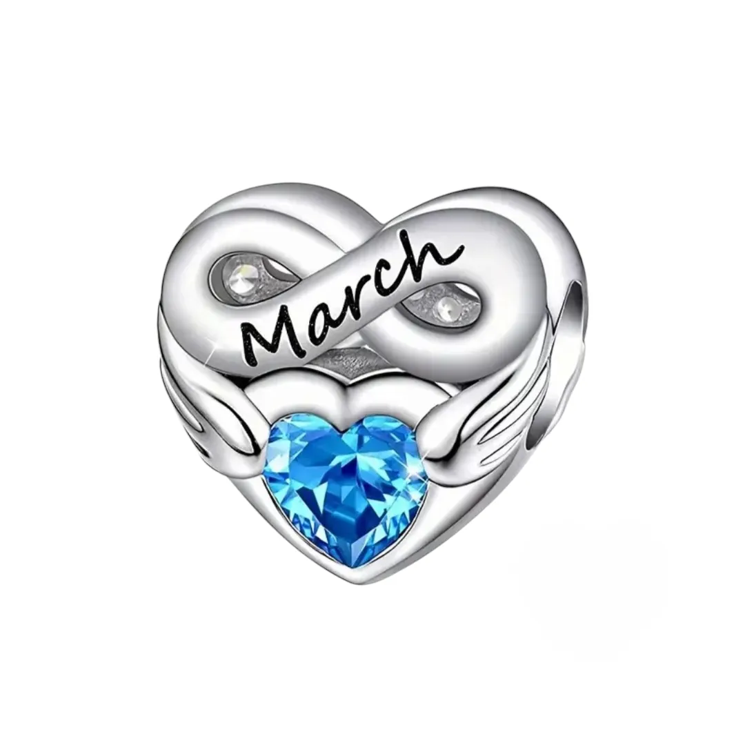 Infinity Heart-Shaped Birthstone Charm for Birth Months - March