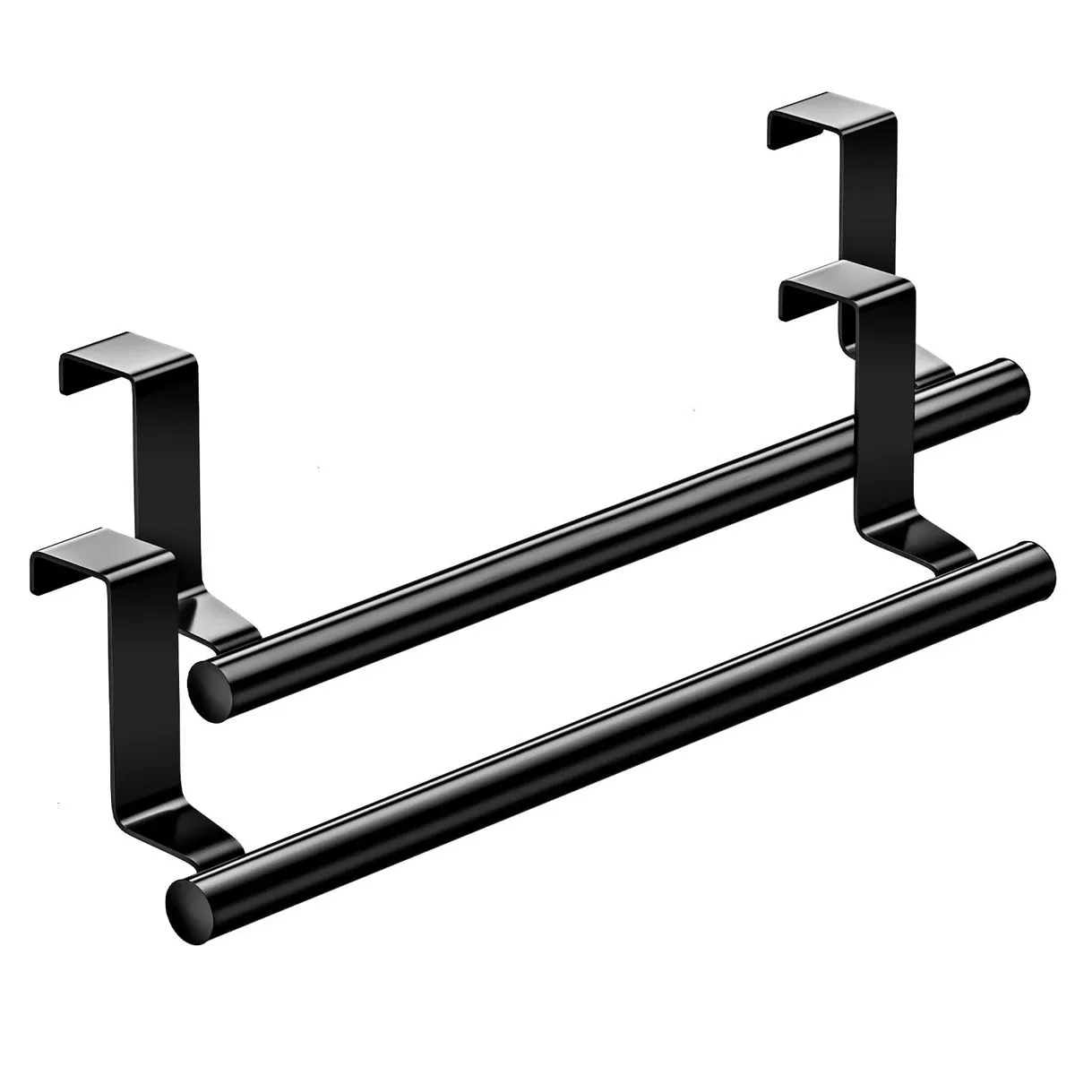 2 Pack Stainless Steel Over Door Towel Rack - Universal Fit for Cabinets - Black