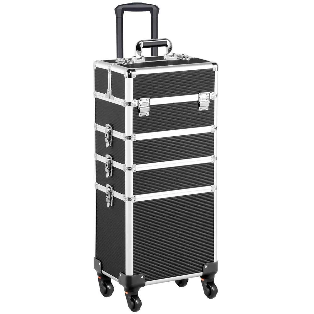 4 in 1 Professional Makeup Trolley Nail Technician Vanity Case Train Case - Black
