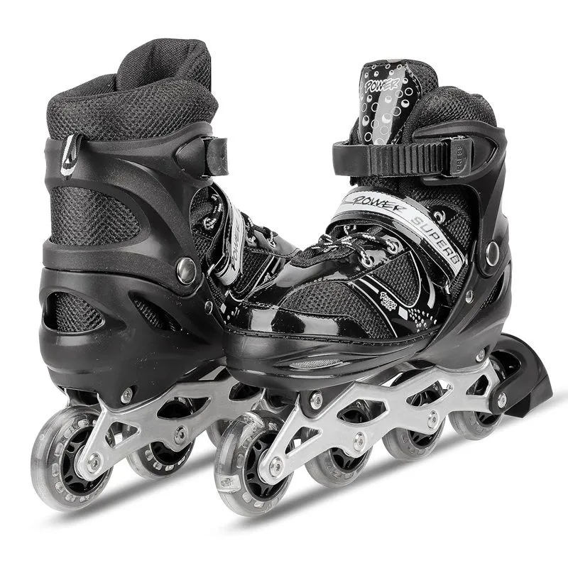 Inline Skating shoes single row - adjustable roller skate shoes - Black