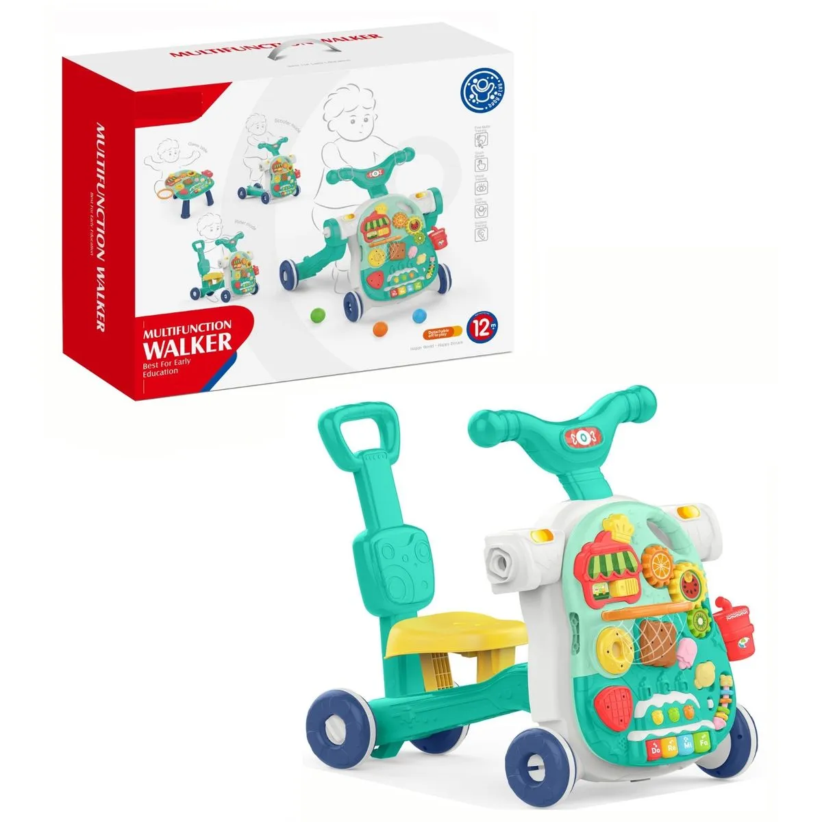 4-in-1 Baby Multifunction Learning Walker Stand-to-Sit & Table - Green