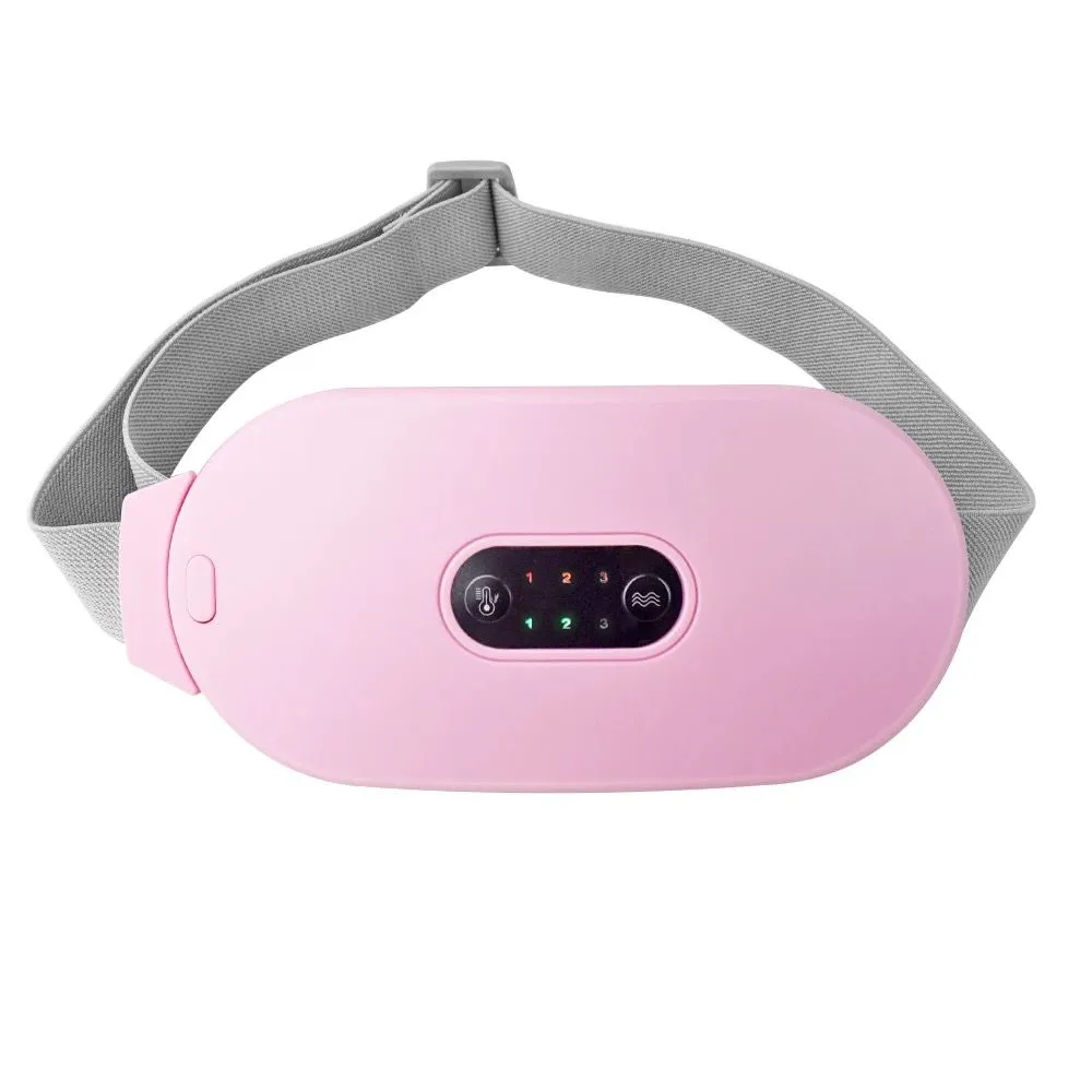 Period Pain Vibrating Massage Heating Pad Belt for Menstrual Cramp Relief - Pink