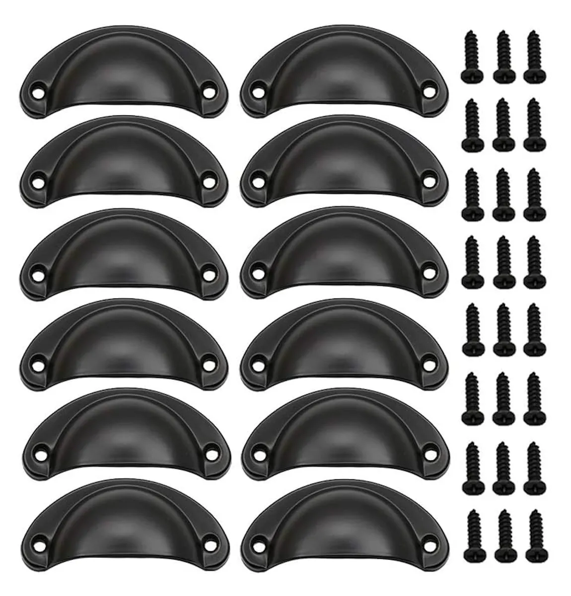 Tool DIY Shell Half Moon Vintage Drawer Handles With Screws (8cm) - 12 Piece - Black