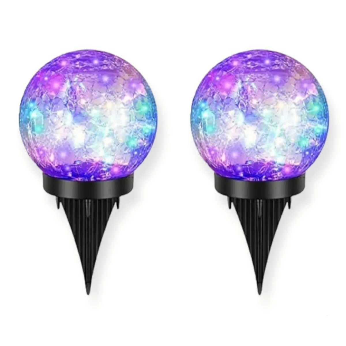 Cracked Glass Solar LED Light Garden Outdoor Decorative Light 10CM - 2 Pieces - Purple