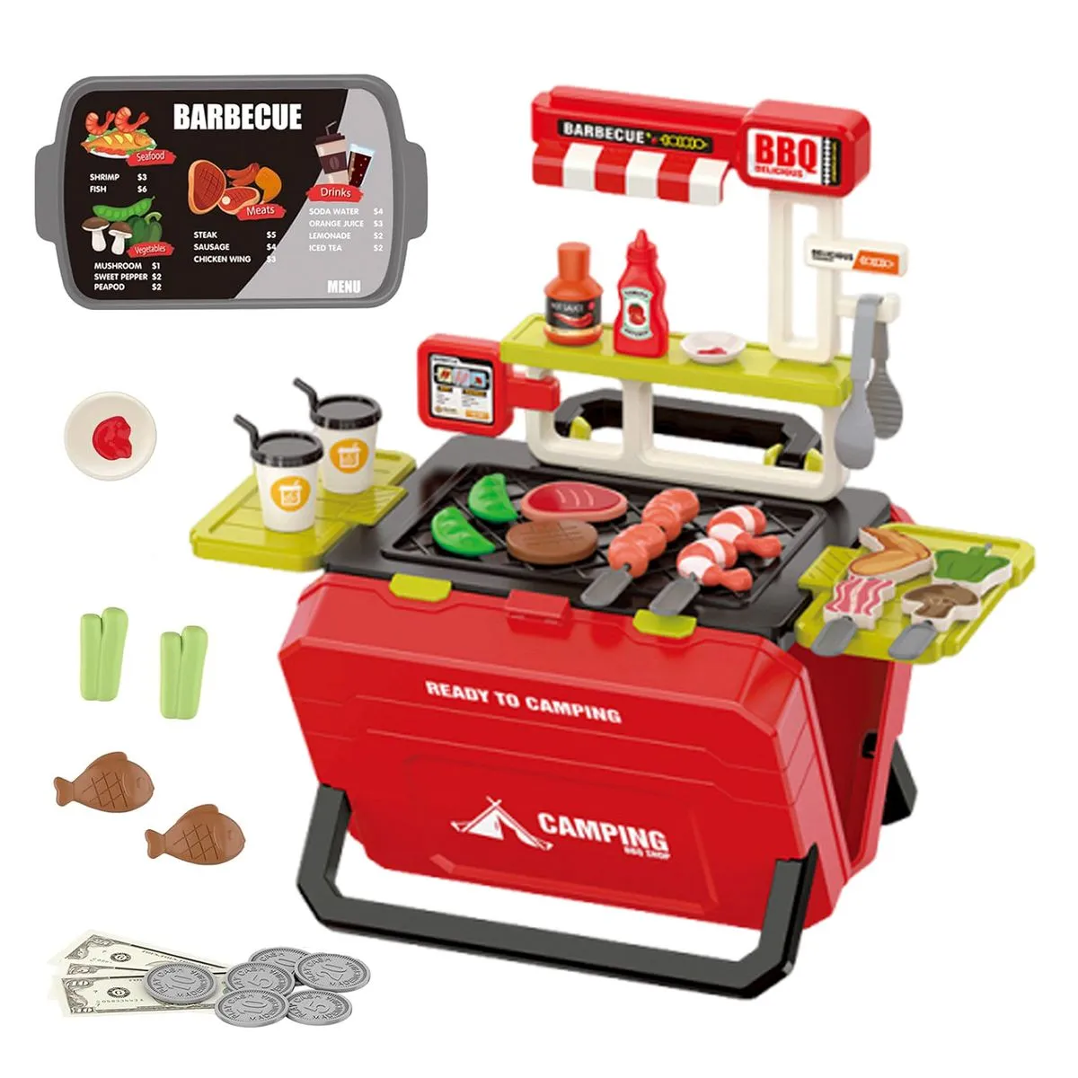 51 Pieces Kids Pretend Play Toy BBQ Braai Set for Toddler with Storage Case