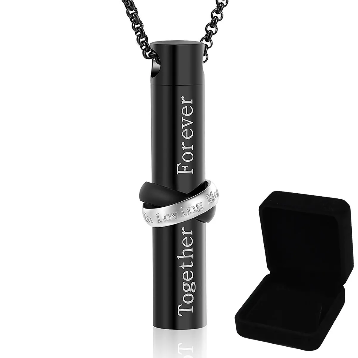 Memorial Safe Keeping Pendant Cylinder Urn Pendant Keepsake Nacklace Box - Black