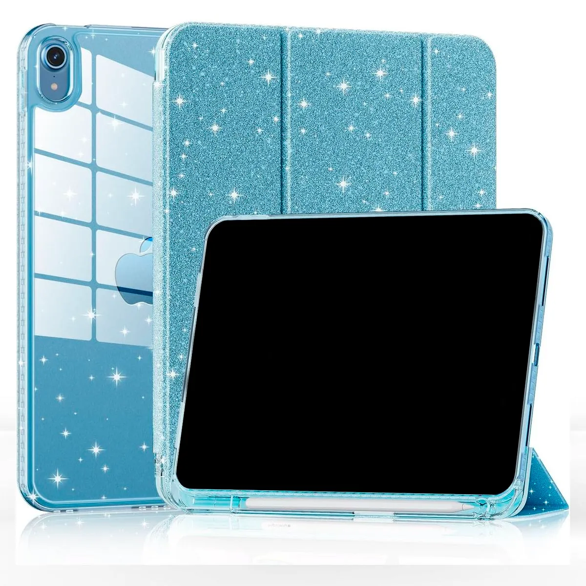 Compatible with iPad (A16) 11th/ 10th Cover with Sparkly Crystal Clear Back - Blue