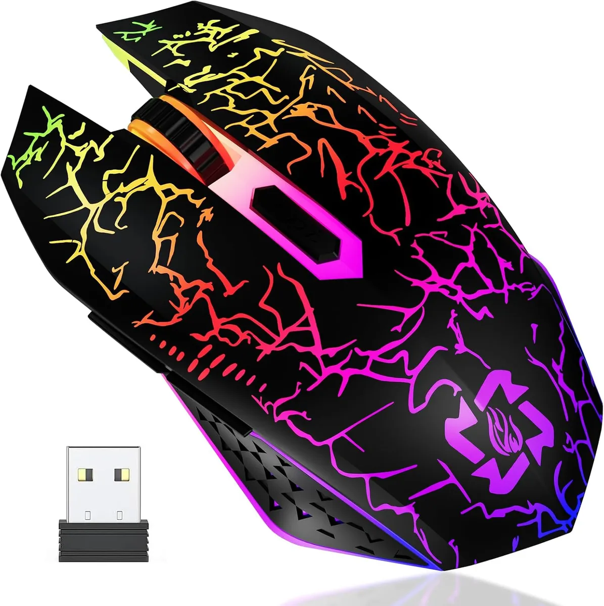 RGB Wireless Gaming Mouse, Rechargeable Silent Click - Black