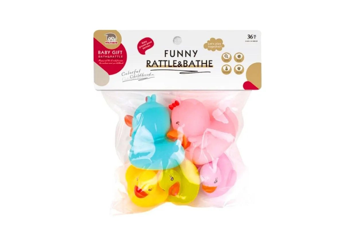 5 Piece Multi Coloured Ducks Bath Toys in Bag