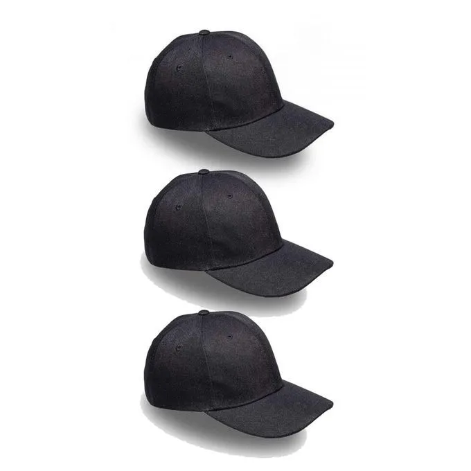 Unisex 6-Panel Polyester Baseball Caps - 3-Pack - Black - Black