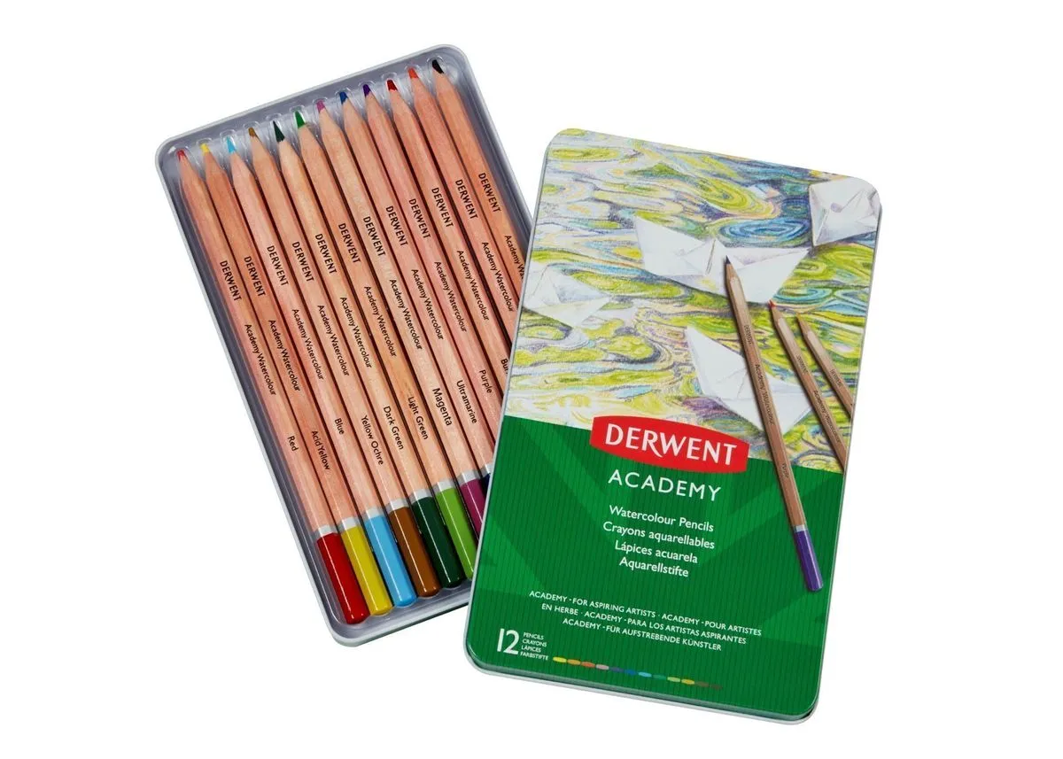 Derwent Academy W/C Colouring Pencils - Set of 12 in Assorted Colour