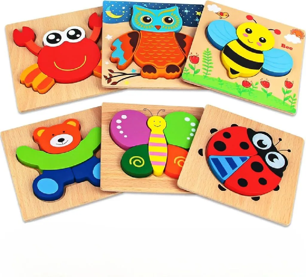 3D Cartoon Puzzle Wooden Educational Toy for Children 6 Piece
