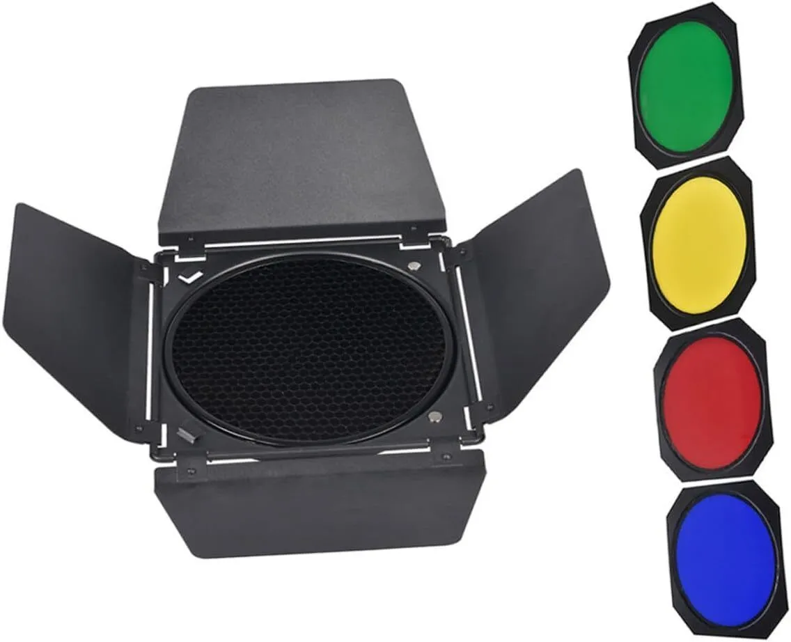 Flash Lamp Barn Doors Honeycomb Grid Color Gel Filter Set for 18cm