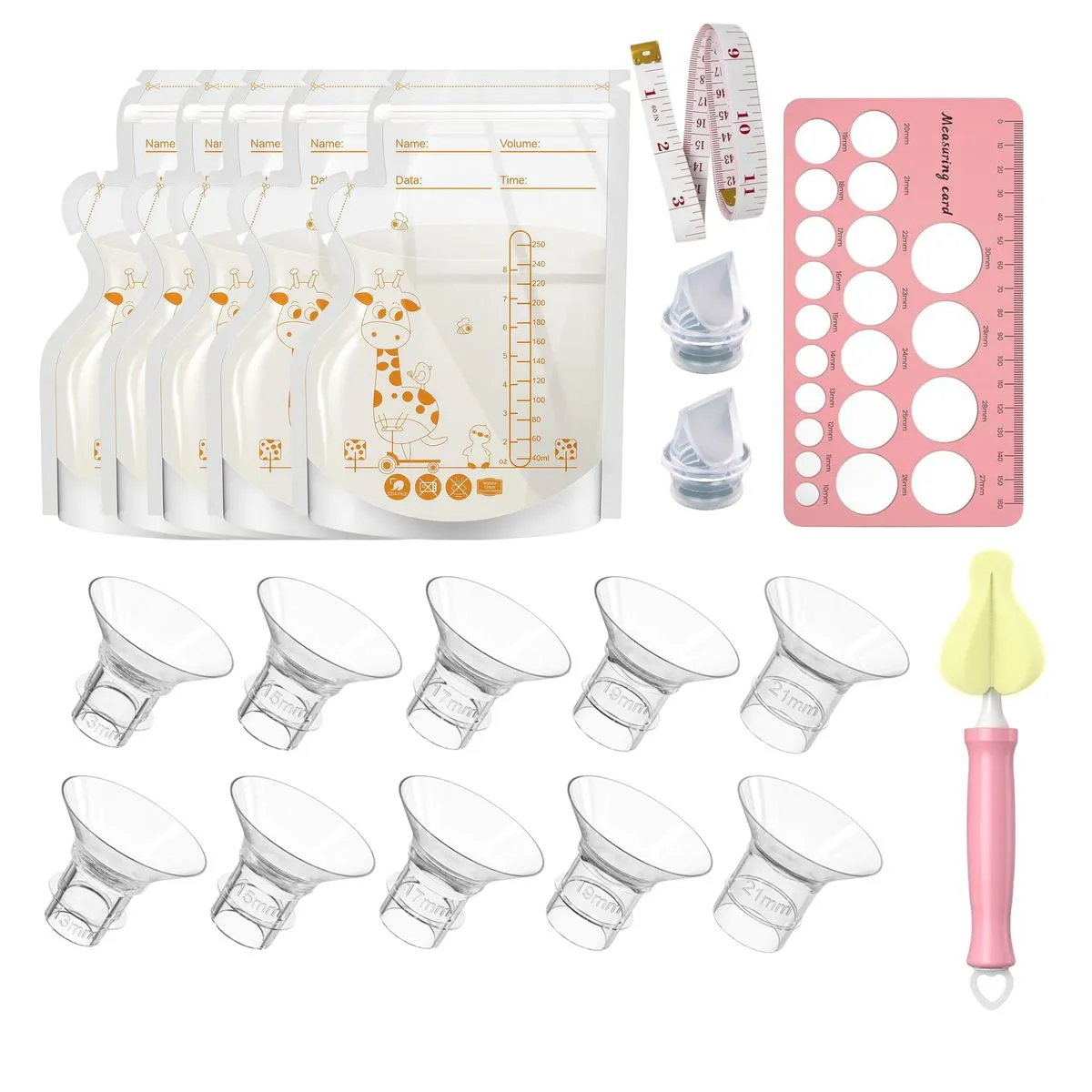 Breast Pump Flange Inserts Replacement Kit 13/15/17/19/21mm for Moms
