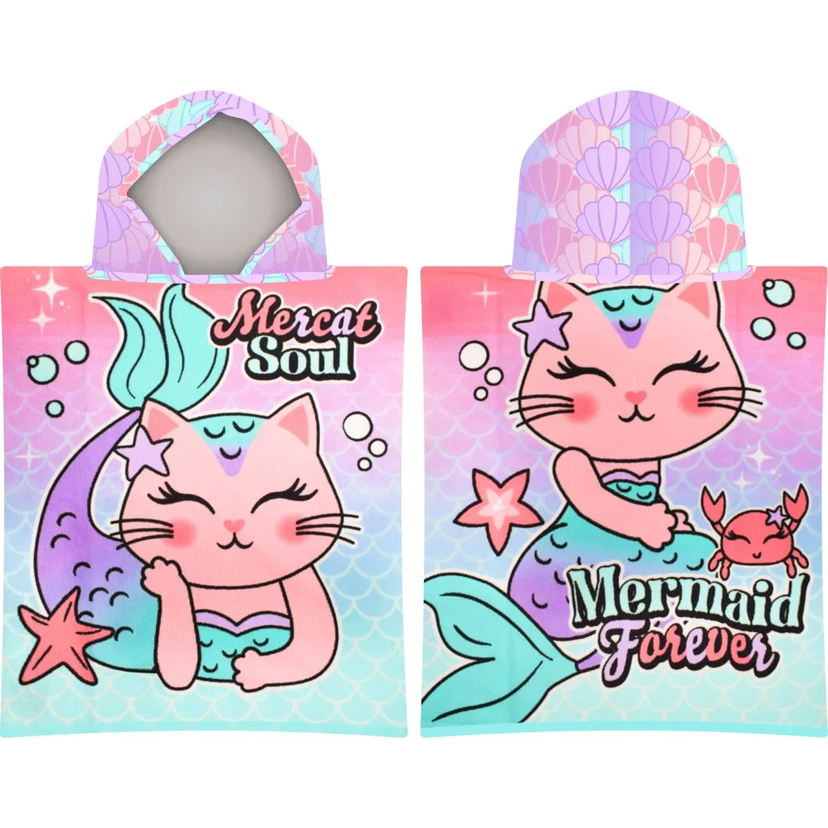 SQUIGGLE Hooded Kids Girls Beach/Pool/Bath Premium Towel - 100% Microfibre - MEOWMAID PINK