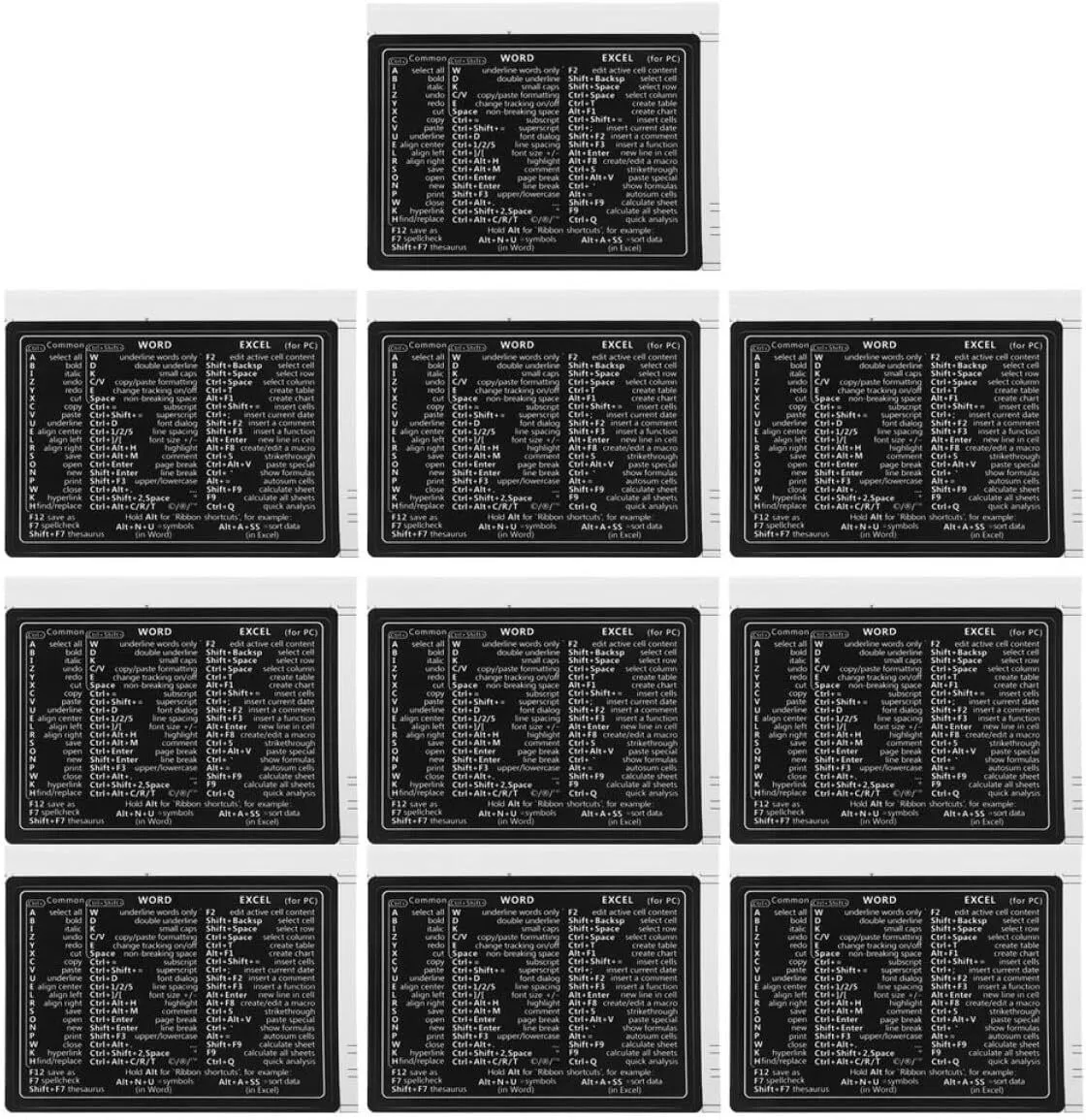 Keyboard Shortcut Decals Removable No-Residue Reference Sheet for Laptops