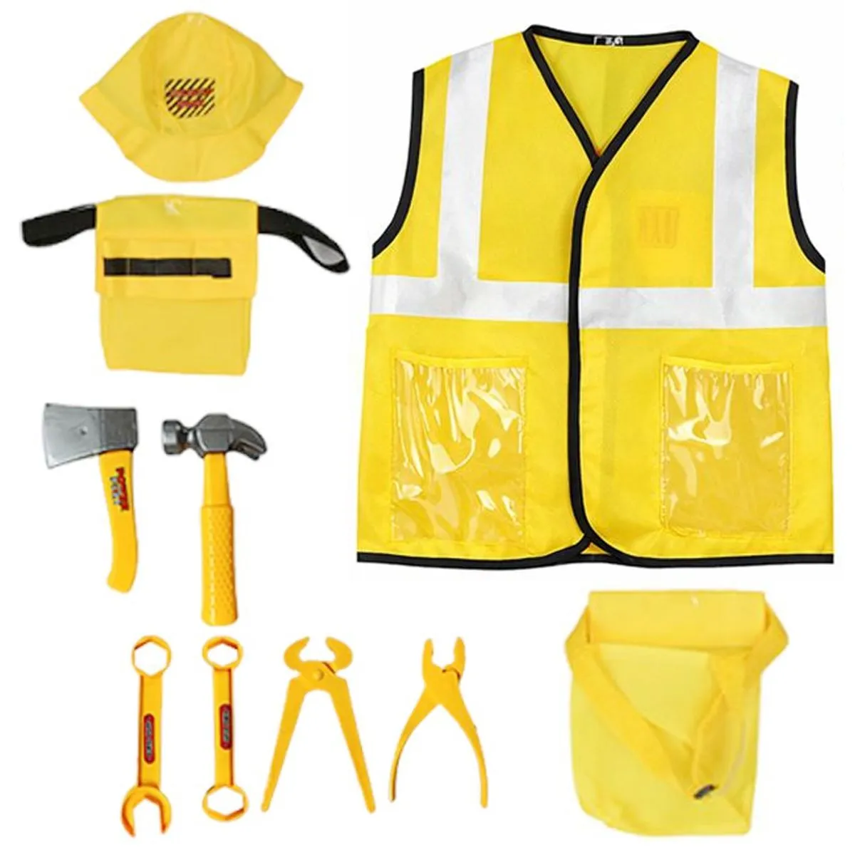 10 Pieces Construction Worker Costume Set Dress Up Role Play Kit for Kids