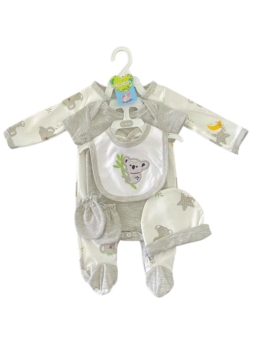 Newborn Essentials Baby Clothes Starter Set - 5 Piece - Koala Grey