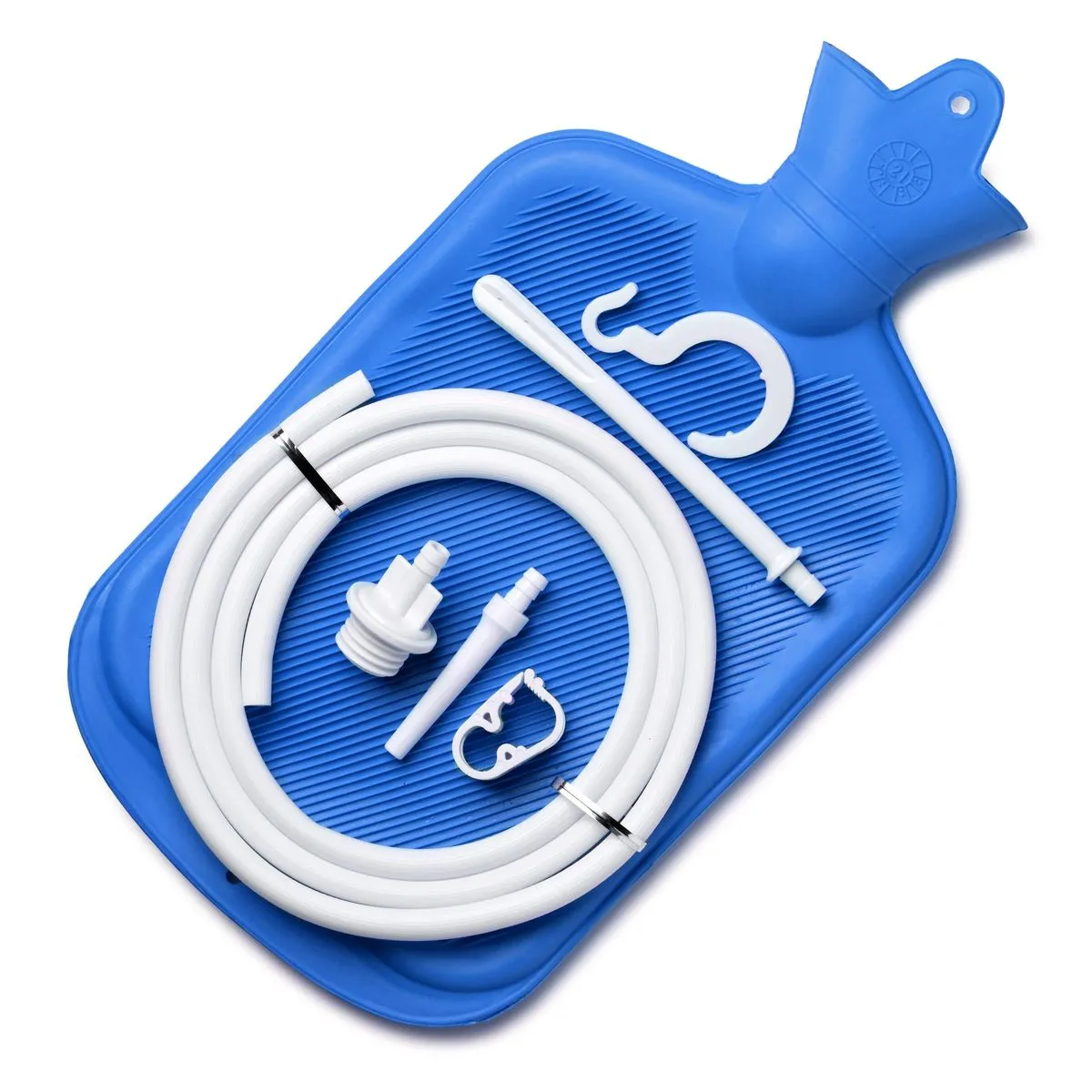Enema Cleaning Kit 2 Quart Rubber Bag with Flow Control Clamp & Nozzle Tips - Blue