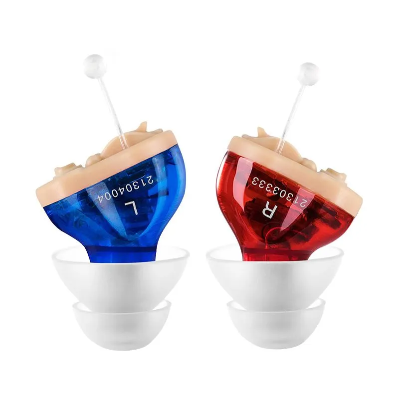 Invisible Rechargeable Sound Amplifier for Seniors - Red and blue