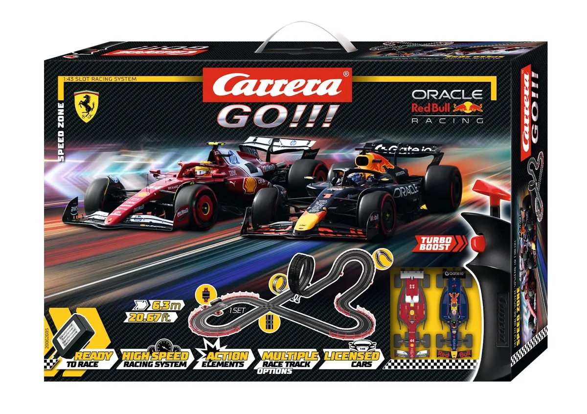 Carrera GO!!! F1 1/43 Scale Speed Zone Slot Car Set - 6.3m Long