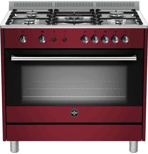 La Germania Rustica Full Gas Stove 5 Burners Gas Oven & Gas Grill Burgundy