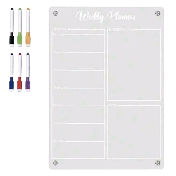 Magnetic Clear Acrylic Weekly Planner Board with 6 Markers