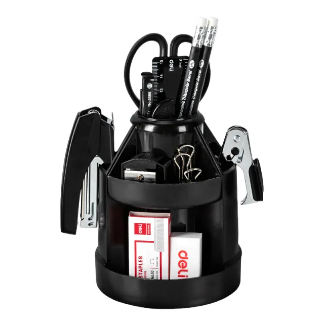 DELI 1 SET Rotary Desk Organizer - 15 Piece Set (Includes Stationery)