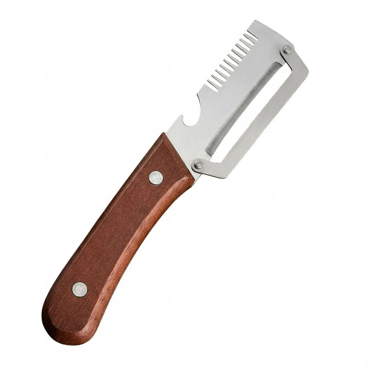 3-in-1 Wood Handle Vegetable Peeler & Bottle Opener - Stainless Steel - 1 unit