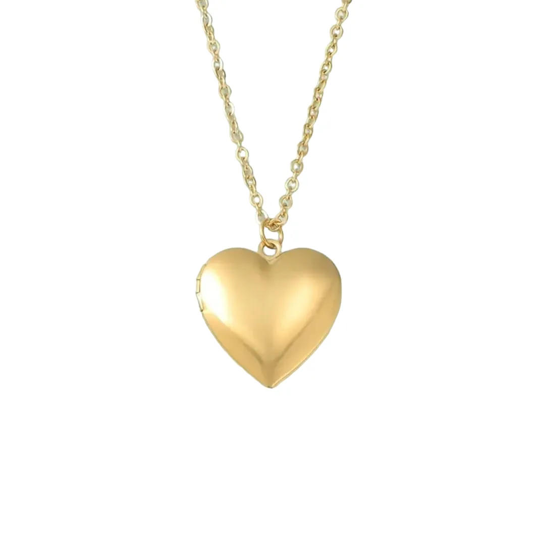 Heart Locket Stainless Steel Pendant Necklace. - Gold