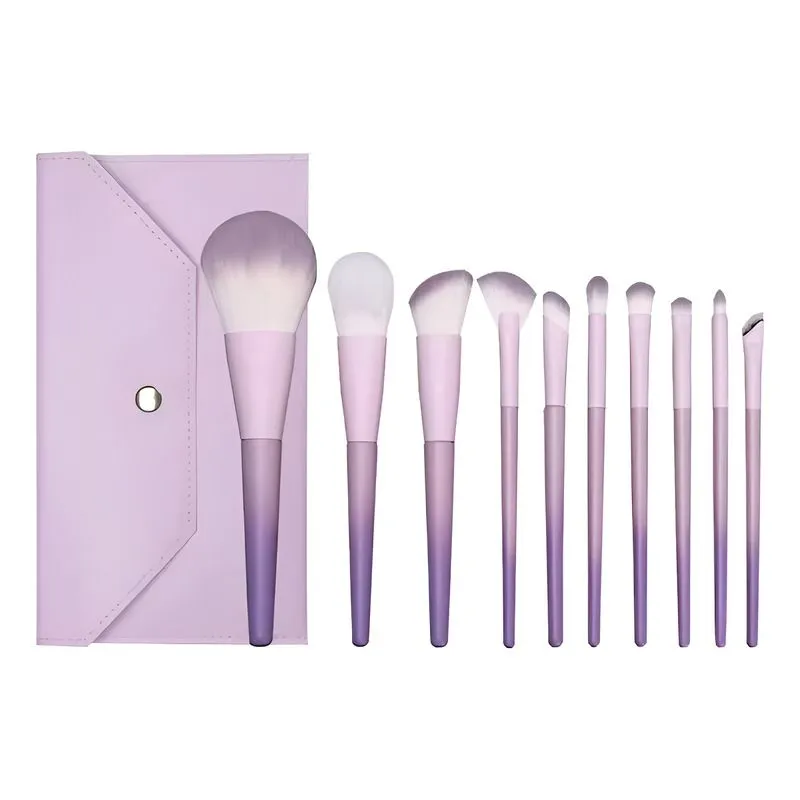 Mini Lavender Makeup Brush Kit Lightweight Soft Bristles 10 PCS with Bag - Purple with Purple Bag