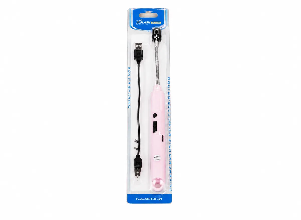 USB Rechargeable Lighter, Flameless, Windproof, 360 Flexible Neck - Pink