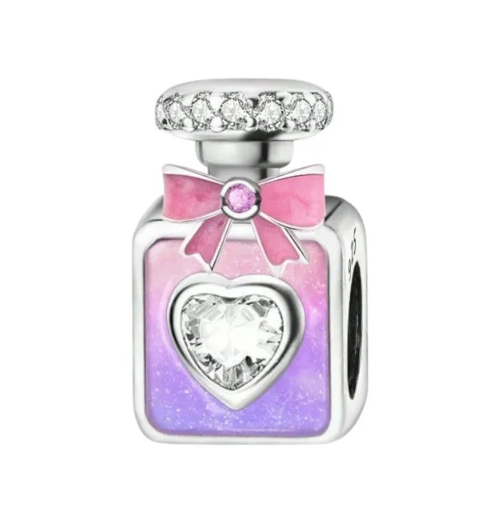 925 Sterling Silver Perfume Bottle Charm With Bow Detail - Silver