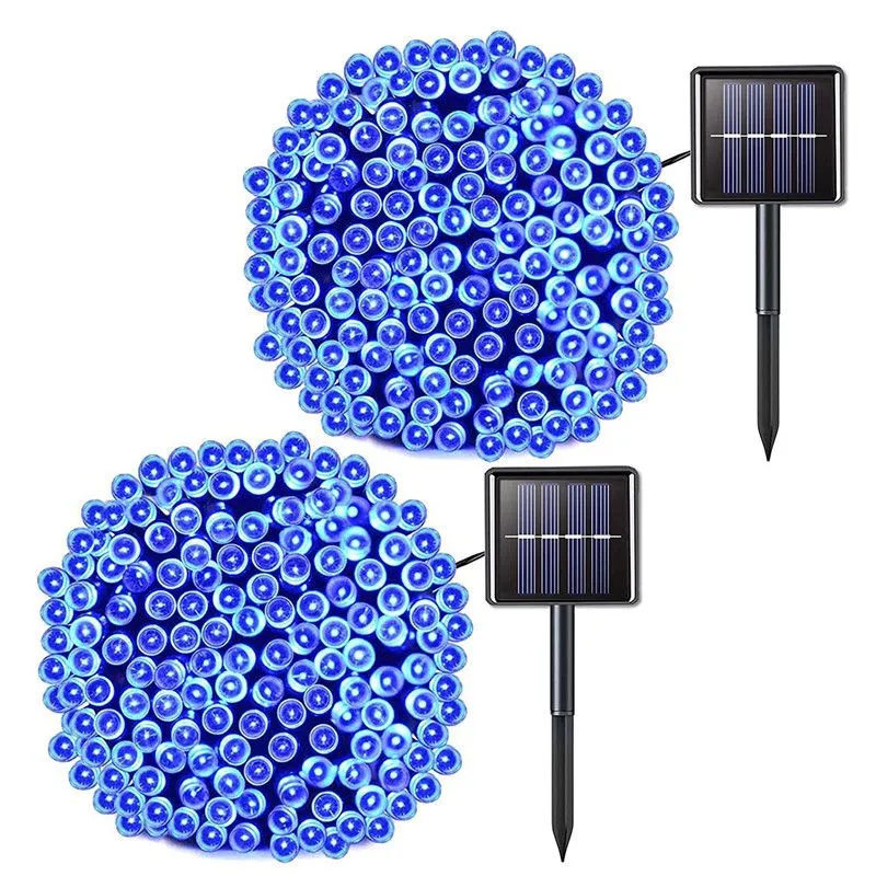 2 Pack Solar String Lights Outdoor Waterproof Lights - Blue